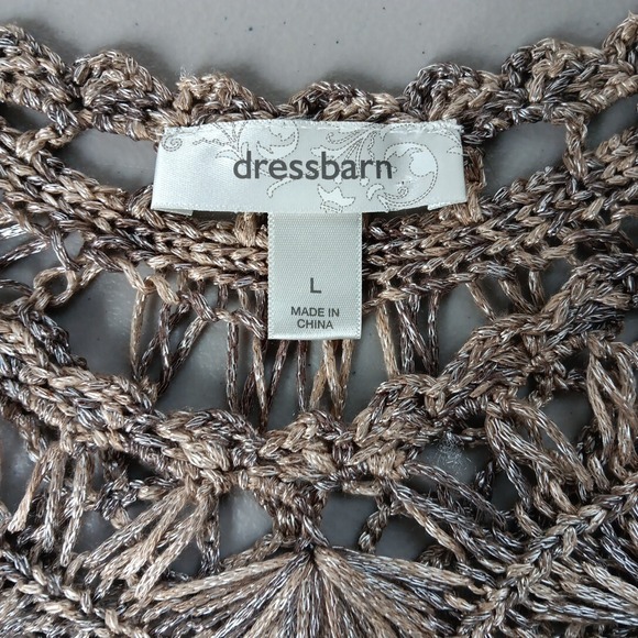 Dress Barn Croched Open Knit Sweater Tunic Womens Large Beige‎ Sheen Boho Travel - Picture 6 of 12